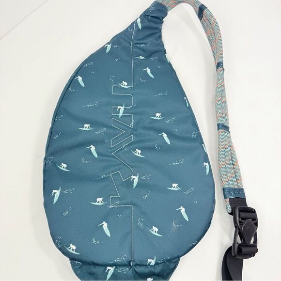 KAVU Green White Nylon Surfer Graphic Rope Strap Nylon Sling Bag - Picture 10 of 15